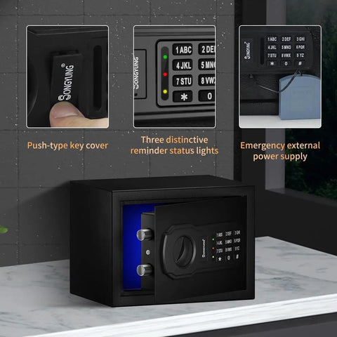 Fire Resistant Safe Box With Fireproof Waterproof Bag And Sensor Light 0.23 Cubic Feet Money Safe With Emergency External Power Supply And Digital Security Safe Built To Last
