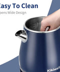 Stainless Steel Electric Kettle 1.8 Liter With Double Wall And Cool Touch Exterior shown in blue finish with wide opening
