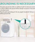 Instructional image on grounding with dryer and 4 Prong To 3 Prong Dryer Adapter Cord Converts 4 Prong Dryer Plug To 3 Prong Wall Outlet.
