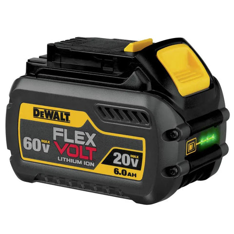 FlexVolt 20V 60V Max Lithium Ion Battery 6.0Ah DCB606 for cordless power, shown with LED display and rugged build