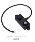 Boss Level Ultrasonic Distance Sensor For Robots, black waterproof housing, range 3 to 450 cm, cable attached, UART connector visible.