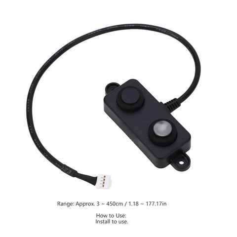 Boss Level Ultrasonic Distance Sensor For Robots, black waterproof housing, range 3 to 450 cm, cable attached, UART connector visible.
