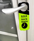 Office Door Hanger Sign Do Not Disturb Double Sided 3.5 x 9.5 Inches Ideal For Do Not Disturb In A Meeting Working From Home Out Of Office BRB Back Soon 8 Pack on door handle showing 'BRB Back Soon' message.