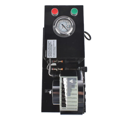 Portable Hydraulic Hose Crimper Tool 10-30mm With 8 Dies Set Manual Hand Crimping Machine top view showing pressure gauge and controls.