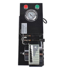 Heavy Duty Electric Hydraulic Hose Crimper With 110V Power And Eight Steel Dies, top view showing controls and pressure gauge.
