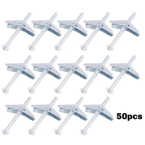 Fifty Pack One Eighth Inch Toggle Bolts For Drywall And Ceiling Mounts Heavy Duty Anchors Kit With Screws Rustproof Galvanized Metal Toggle Anchors For Rock Solid Wall Installations, 50pcs set