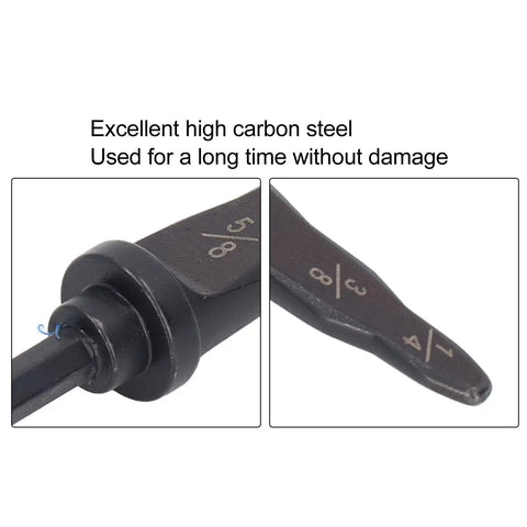 Close-up of 4 In 1 Pipe Tube Expander Tool For HVAC Copper Lines Set With Drill Bit, highlighting durable carbon steel blade sizes.
