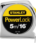 PowerLock 16-Foot Tape Measure With Tru-Zero End Hook, Chrome ABS Case, front view with yellow label