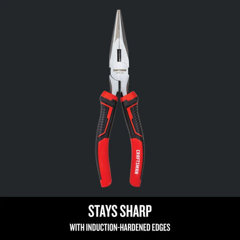 8 Inch Long Nose Pliers With Comfort Grip Induction Hardened Cutting Edges Drop Forged Steel Chrome Finish Built Tough