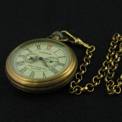 Vintage Copper Hand Wind Pocket Watch For Men With Second Hand And 24 Hour Sub Dials In Box Old School Mechanical Timepiece Gift For Dad Husband Boyfriend