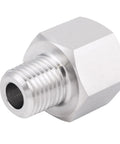 Stainless Steel 304 NPT Female To Metric M14x1.5 Male Pipe Fitting Adapter, 1/4 Inch NPT To Metric Thread Converter, corrosion-resistant, close-up view