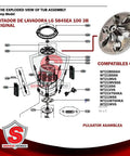 Exploded view diagram of pulsator plate and washplate assembly replacement for LG washing machines, OEM part durable build