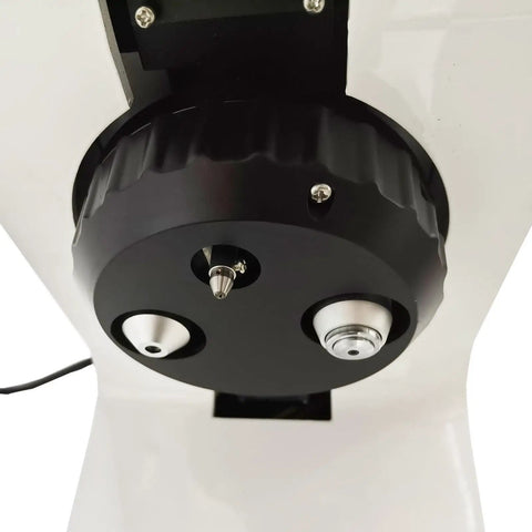 Top Shelf Digital Vickers Hardness Tester With Snappy Touch Screen Panel And Auto Loading Mechanism crafted for swift lab assessments, control panel close-up.