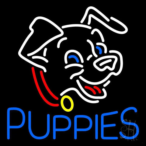 LED Neon Sign With Dimmer, Dope Blue Puppy Theme, 24 Inch Tall By 24 Inch Wide, Black Square Backing, Premium Indoor Sign For Clubs