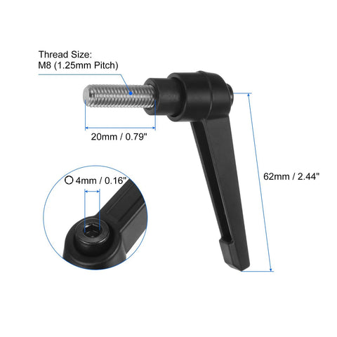 2 Pcs Clamping Lever Handles M8 20mm 304 Stainless Steel Threaded Male Stud Adjustable Locking Quick Release Ratchet Push Button Bolt