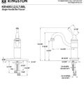 Technical drawing of Vintage Bar Faucet In Brushed Brass For A Classic Home Pub Style Deck Mount Design with dimensions and parts labeled.
