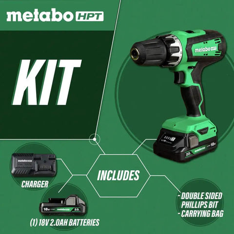 Go-To 18V Cordless Drill Driver Kit With 1/2-Inch Keyless Chuck shown with battery and charger