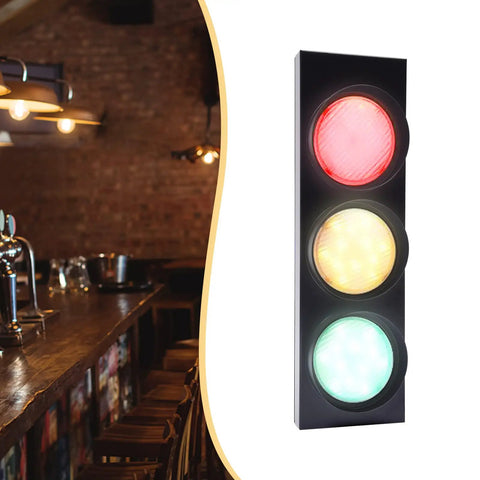 Vintage Style Traffic Light LED Wall Sconce With Remote Control for club bar vibe and atmosphere lighting, black frame, plug-in