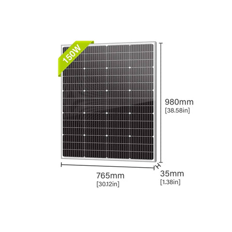 10BB 150W 12V Monocrystalline Solar Panel Kit with size dimensions for Off Grid Power Up Your RV or Boat Rig