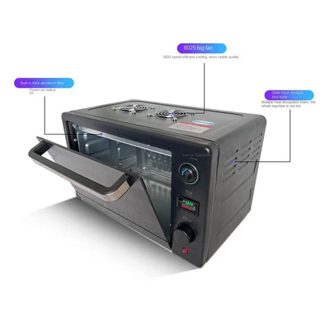 Heavy Duty No Mess Smooth Cure Uv Led Curing Lamp With 365nm 395nm 405nm Dials, open with cooling fan and control panel.