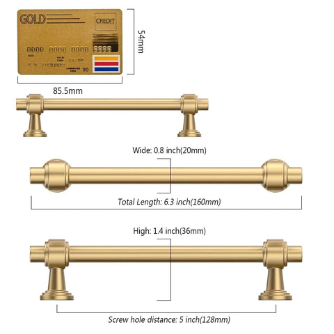 Champagne Bronze Cabinet Pulls 5 Inch Hole Center Drawer Pulls 10 Pack Solid Zinc Alloy with dimensions and credit card for scale