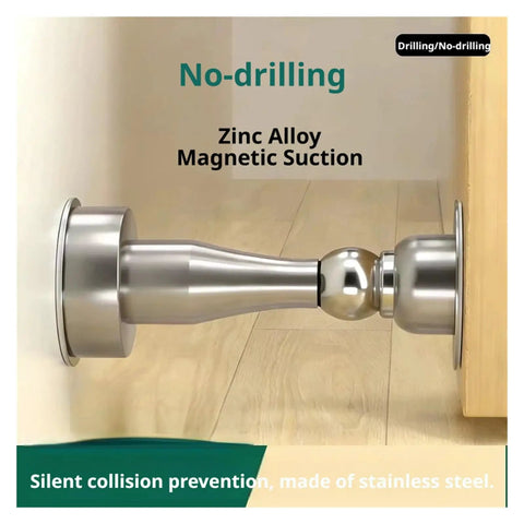Stainless Steel Magnetic Door Stopper With Strong Hold Safety Catch For Interior Rooms And Bedrooms In Sleek Black Design To Limit Door Movement Securing Fixed Positions Smoothly, showing magnetic suction design.