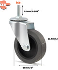 Casters Set Of 4 3 Inch Threaded Stem Caster Wheels M8 1.25x25mm Heavy Duty Rubber Castors With 360 Degree Swivel Floor Safe TPR Core