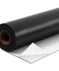 Heavy Duty EPDM Rubber Roofing Membrane Roll 50 Mil Thick 39 By 15 Feet Black showing peel and stick backing.