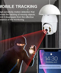 Light Bulb Security Camera 2K 4MP Outdoor Waterproof With 360 Degree View, motion detection demo with phone app display