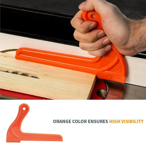 Person using Deluxe Featherboard Safety Kit With Long And Short Hold Down Push Blocks For Table Saws Router Tables Jointers And Band Saws