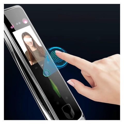 Top Shelf Smart Electronic Door Lock With 3D Face Recognition And Palm Vein Access showing biometric scanner and fingerprint pad.