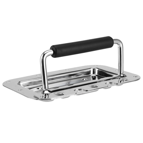 8 Pack Heavy Duty Recessed Pull Handles with Spring Loaded Grip for Toolbox and Barn Door, carbon steel silver finish, close-up view