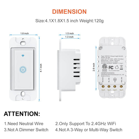 Smart WiFi Light Switch 3 Gang Works With Alexa Google Home And IFTTT No Hub Needed Voice Or Remote Control Single Pole Only