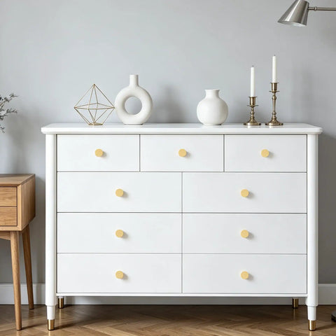 White dresser with 4 Pack Gold Solid Cabinet Pulls Round Knobs Brushed Brass Dresser Handles For Cabinets And Drawers Easy Install