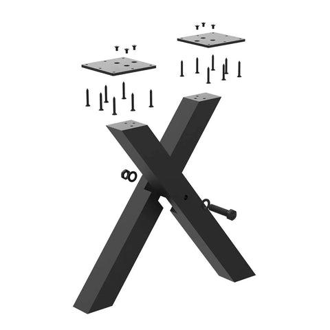 X Shape 16 Inch Metal Bench Legs Set For Coffee Tables And End Tables Beefy Heavy Duty Carbon Steel With Rust Resistant Powder Coat Finish 16 Inch Tall By 15.7 Inch Wide Mid Century Modern Design Built To Last shown with hardware