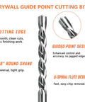 Heavy Duty 1/8 Inch Spiral Drywall Router Bits, Rock Solid M2 High Speed Steel Drill Cutters With Guide Pin detailed view.