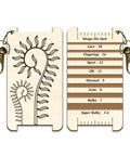 Wooden Yarn Wrap Guide Board With Clasp WPI Gauge for Spinners Yarn Measuring Tool, spiral leaves design and slots, crochet accessory.