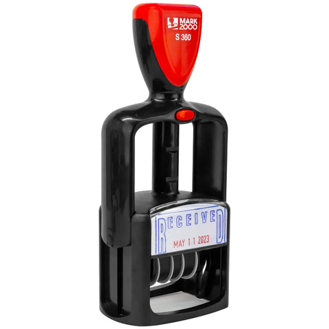 Self Inking Date Stamp With Received Phrase Built As A Slick Reliable Workhorse For Busy Clutter Free Desks Featuring Clean Shield Finger Guard And Smooth Twist Mechanics Delivering Zero Hassle Performance For Your Daily Paperwork Grind, showcasing date and received markings.