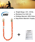 6 Foot Internal Shock Absorbing Restraint Lanyard With Double Forging Snap Hook Connectors and ANSI Z359.13 compliance details