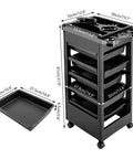 Professional 5 Tray Salon Rolling Cart With Smooth Gliding Wheels And Heaps Of Storage Space For Hair Stylists, showing dimensions and design.