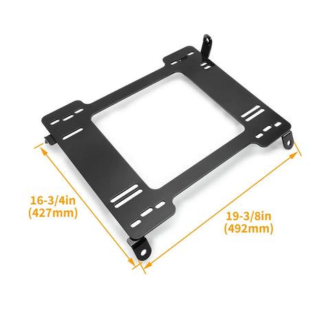 Two Race Car Seat Base Mounting Brackets With Rail Track For Civic EG CX DX EX Integra, black bracket, dimensions shown