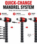 Quick-change mandrel system of Pro Grade Electric Rivet Gun Adapter Kit for Drills M3 to M10 with ergonomic grip