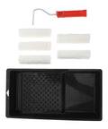Slick Mini Paint Roller Kit With Tray For Walls Trim Doors And Metal, includes 4 mini roller covers, handle, and paint tray.