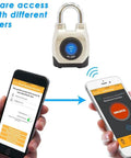 4Th Gen Outdoor Smart Padlock With Bluetooth And NFC, Weatherproof And Rugged For Commercial Use, showing app control