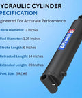 Heavy Duty Double Acting Cross Tube Hydraulic Cylinder With Two Inch Bore And Six Inch Stroke Welded Construction Three Thousand PSI SAE Six Ports Suitable For Tractor Loaders And Front End Loaders Replacement Part