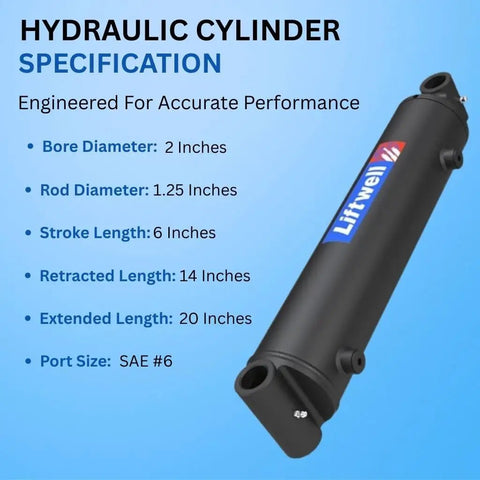Heavy Duty Double Acting Cross Tube Hydraulic Cylinder With Two Inch Bore And Six Inch Stroke Welded Construction Three Thousand PSI SAE Six Ports Suitable For Tractor Loaders And Front End Loaders Replacement Part