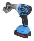 Jauarta 21V Cordless Electric Metal Shear With Rechargeable Battery Rotating Head And Led Light For Cutting Iron Sheet Aluminum, side view.