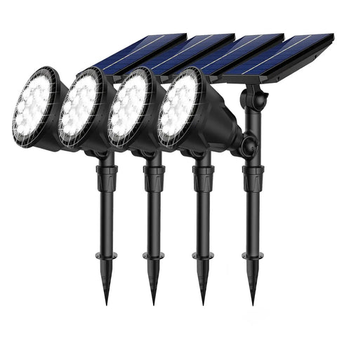 600 Lumen Solar Spotlights Outdoor Garden Yard IP65 Waterproof Landscape Lighting For Walkways Walls Backyard Path Driveway 18 LED Beads Cool White Two Brightness Modes 4 Pack