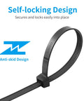 16 Inch Black Heavy Duty Zip Ties 100 Pack 200 Lbs Ultra Strong Plastic Cable Ties with self-locking anti-skid design.