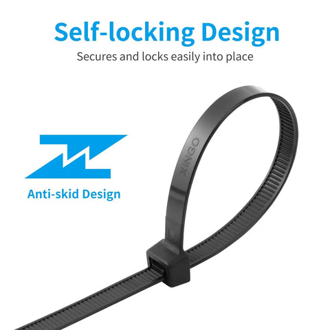 16 Inch Black Heavy Duty Zip Ties 100 Pack 200 Lbs Ultra Strong Plastic Cable Ties with self-locking anti-skid design.